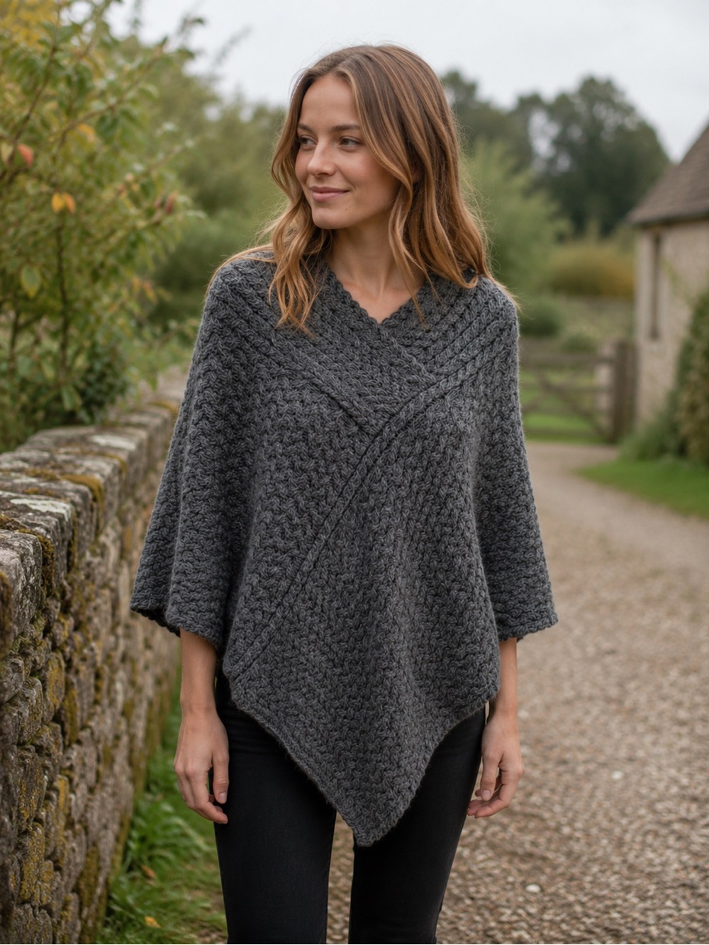 Irelands Eye 100% Wool Knit Poncho Heritage Cottagecore Cable Knit Sweater